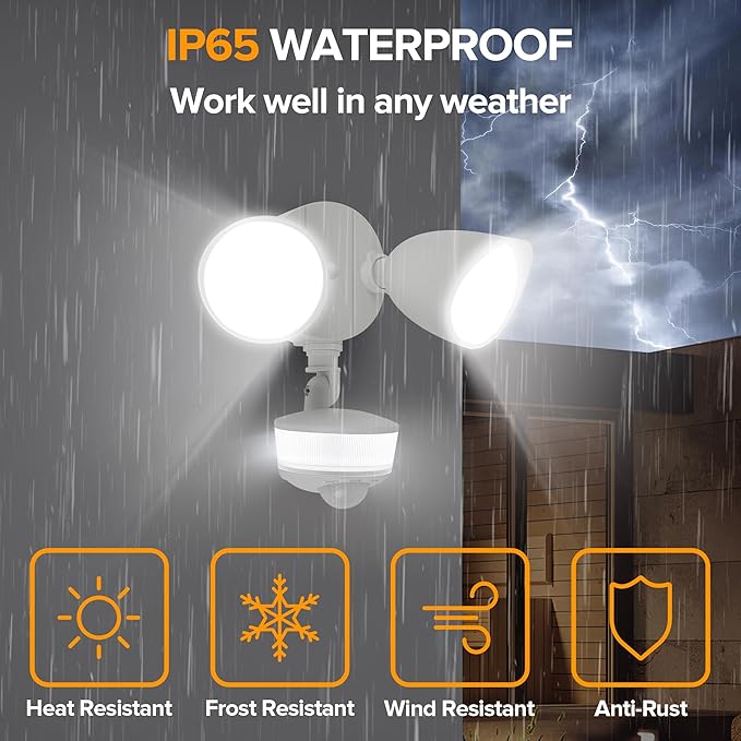 LUTEC 34W 3000 Lumen Motion Sensor Outdoor Lights, 5000K Daylight, IP65 Waterproof Flood Lights Outdoor with Night Light, Dusk to Dawn Motion Detector LED Security Light for Outside Garage, Yard-White