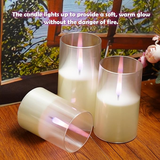 kakoya Flameless Candles Upgraded Realistic Flickering Flame,Battery Operated LED Candles with Remote Timers,Acrylic Electric Candles Set of 3(D 3" xH 4" 5" 6")（Ivory）