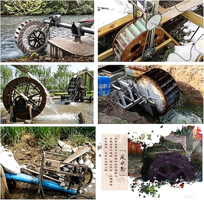 Low-Speed Waterwheel, Water Turbine Generator, Hydro Water Wheel Generator, Compact Generation Structure for Outdoor Rivers, Ponds and Rural Daily Water Supply Use(100w)