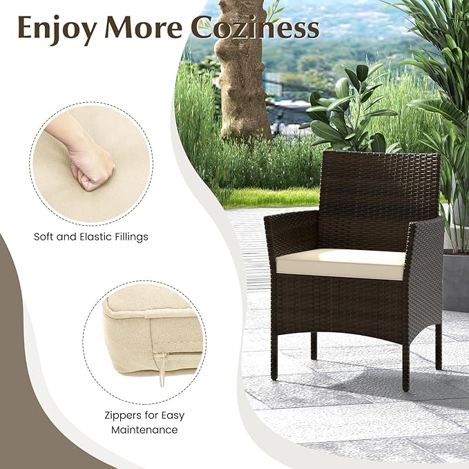Tangkula 4 Piece Patio Rattan Conversation Set, Outdoor Wicker Furniture Set with Chair, Loveseat & Tempered Glass Table, Cozy Seat Cushions, Outside Sectional Sofa Set for Backyard, Porch (1, Beige)