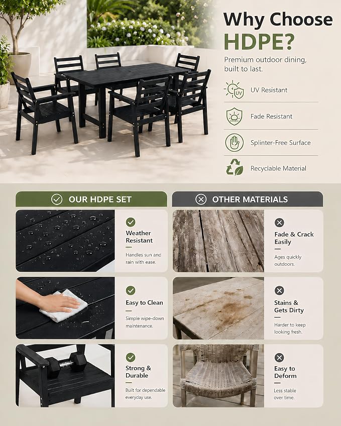 12 Piece HDPE Outdoor Dining Set for 10, Patio Dining Furniture Set with 2” Umbrella Hole, Weather Resistant Outdoor Table and Chairs for Garden, Poolside, Backyard, Deck