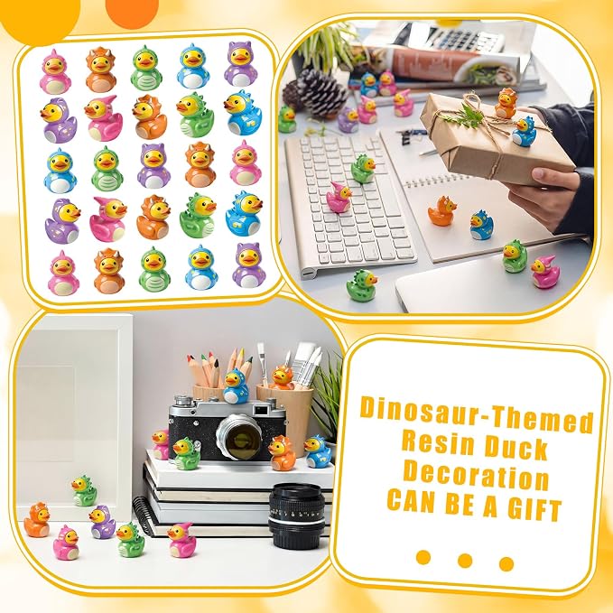 Novabright 100 Pcs Mini Resin Dinosaur Ducks Tiny Resin Dinosaur Ducks Figures to Hide Small Animal Statue for DIY Cake Craft Garden Landscape Ornament Potted Decoration Birthday Party Supplies