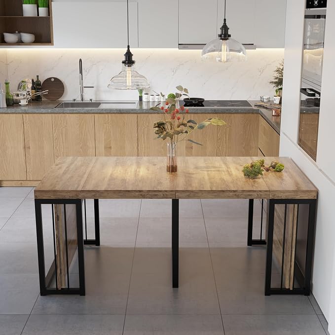 23.6" - 118" Extendable Dining Room Table, Modern Extra Long Folding Dining Tables for 2-10 People, Outdoor Patio Furniture Set, Adjustable Kitchen Dinner Table, Ancient Wood