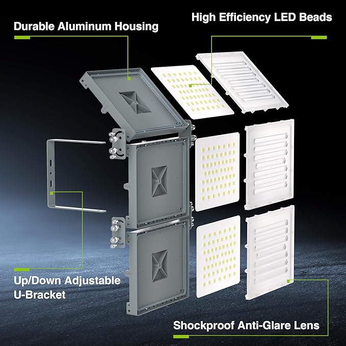 STASUN 2 Pack 480W LED Flood Lights, Mini Series Exterior Floodlights, 48000LM 6000K Daylight White IP66 Waterproof 3 Adjustable Panels Outdoor Security Lighting for Backyard, Driveway, Parking Lot