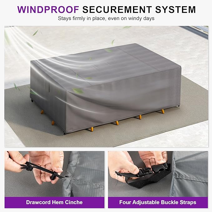 PURPLE LEAF Patio Furniture Cover Waterproof Heavy Duty TPU Coating Tear-Resistant Fabric for Outdoor Rectangular Sectional Sofa Couch Set Dining Table Chair Covers 136"L x 63"W x 29"H