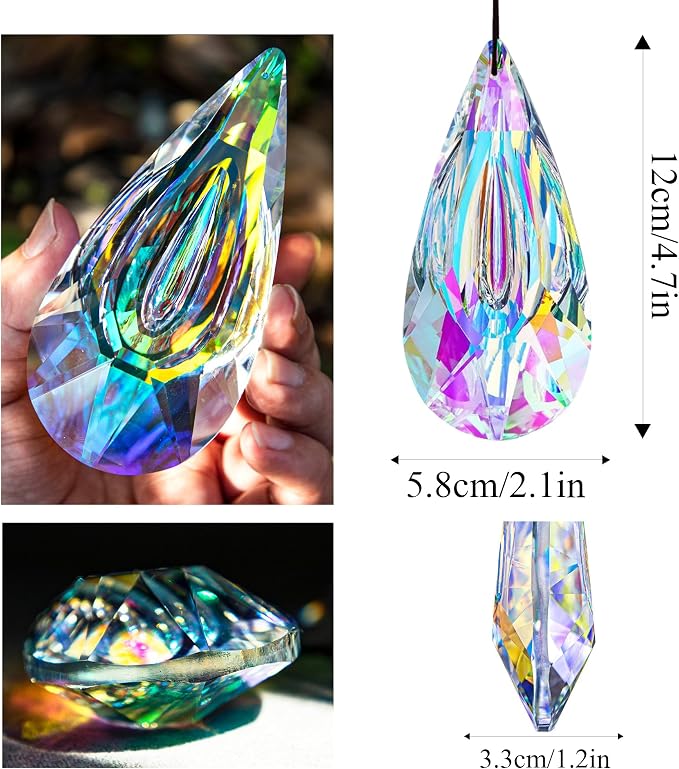 YU FENG 4.7 Inch Crystal Prism Suncatcher, Window Hanging Rainbow Maker | Large Faceted Crystal Pendant, Teardrop Crystal, Window Hanging Ornament, Bright Rainbow Effect, Garden Home Decoration