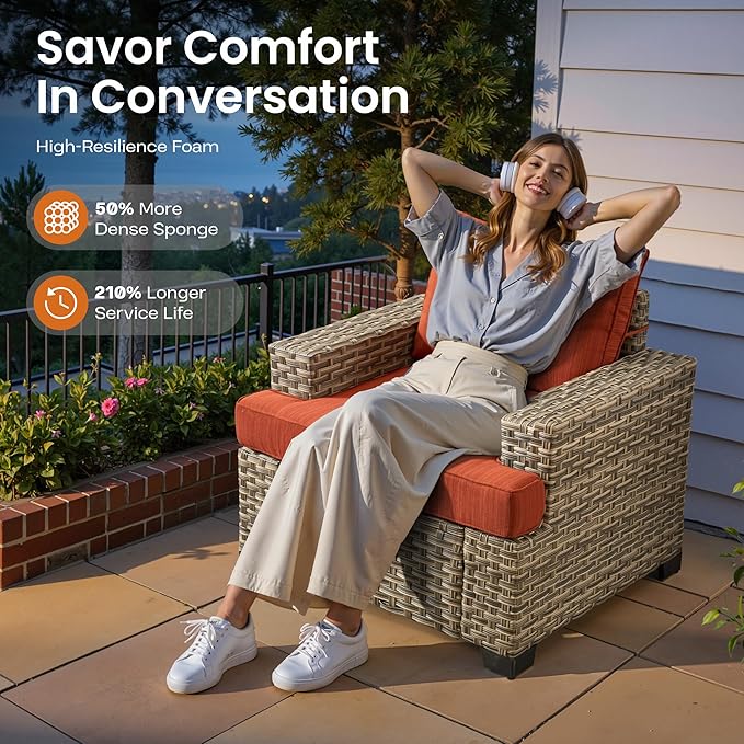 ovios 9 Piece Patio Sectional Furniture with Swivel Rocking Chairs, Rattan Wicker Coversation Couch Set, Outdoor Sofa Set for Outside Porch Balcony Backyard Pool, Orange