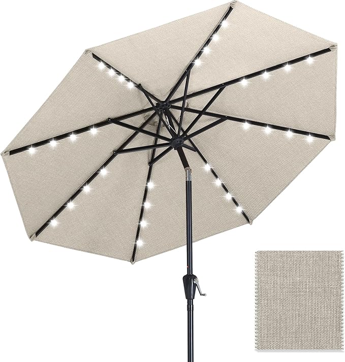 ABCCANOPY OLEFIN® 5-Year No Fading Patio Umbrella with Solar Lights (Beige)
