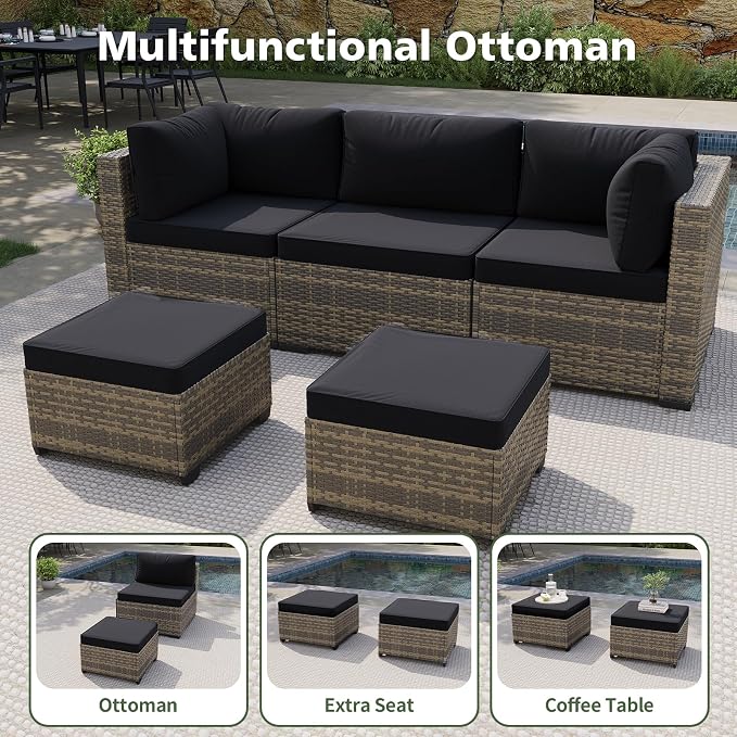 Aoxun 12 Piece Outdoor Patio Furniture Set with Coffee Table, Wicker Rattan Outdoor Furniture with High Back Swivel Rocker Chairs, Outdoor Conversation Set with Thick Cushion & Ottoman, Black