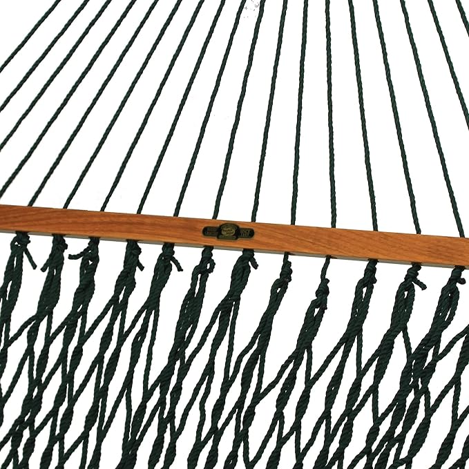 Original Pawleys Island Single Green DuraCord Rope Hammock – 12 ft. x 50 in., 1-Person, 450 lb Capacity, Oak Spreader Bar, Zinc-Plated Hardware, Handcrafted in The USA