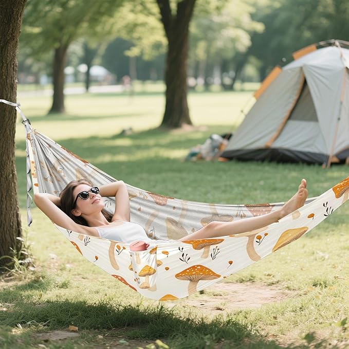 Camping Hammock Outdoor Hammocks for Outside Autumn Mushroom Beach Trees Portable Lightweight with Pockets Tree Straps Indoor Small