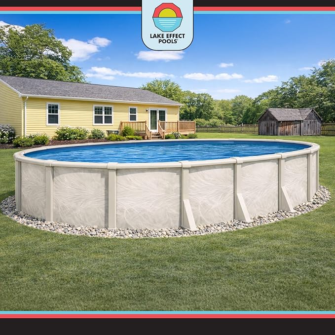 Lake Effect Pools 'Forever' 15 ft x 30 ft Oval Above Ground Swimming Pool | 54 Inch Steel Side Walls | Kit Includes: 25 Gauge Overlap Liner & Widemouth Skimmer