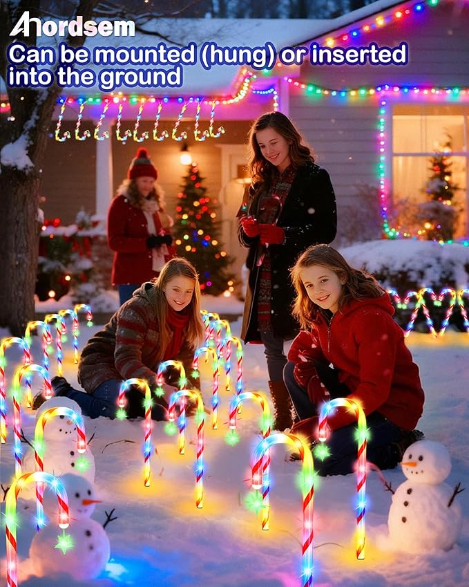 Anordsem Solar Christmas Decorations Outdoor: 21" Candy Cane Lights with Star 24 Pack - Waterproof LED 8 Colorful Lighting Models for Yard Pathway Xmas Decor - 2026 New Year Gifts for Homeowners