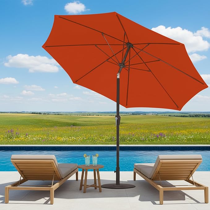 11FT Patio Umbrella, Outdoor Umbrella with with 8 Sturdy Fiberglass Ribs,Market Table Umbrella with Push Button Tilt and Crank,Suit for Backyard,Garden,Pool,Deck(Orange)