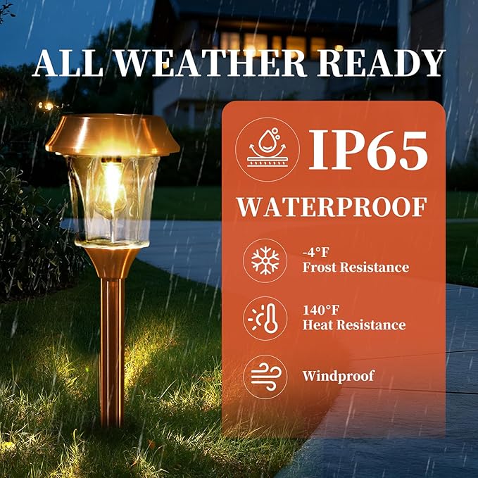 Solar Pathway Lights Outdoor 4 Pack, Stainless Steel & Glass Solar Garden Lights, Auto Dusk to Dawn IP65 Waterproof LED Path Lights for Yard, Lawn, Walkway, Driveway