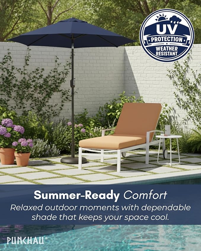 6 Ft Outdoor Patio Umbrella, Easy Open/Close Crank and Push Button Tilt Adjustment - Navy Blue Market Umbrellas