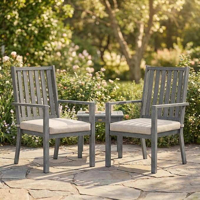 RoyalCraft Aluminum Outdoor Patio Chairs Set of 2, Outdoor Chairs with Waterproof Cushions, Outdoor Dining Chairs with Armrests, Metal Patio Furniture Set for Porch, Balcony, Deck, Backyard, Grey