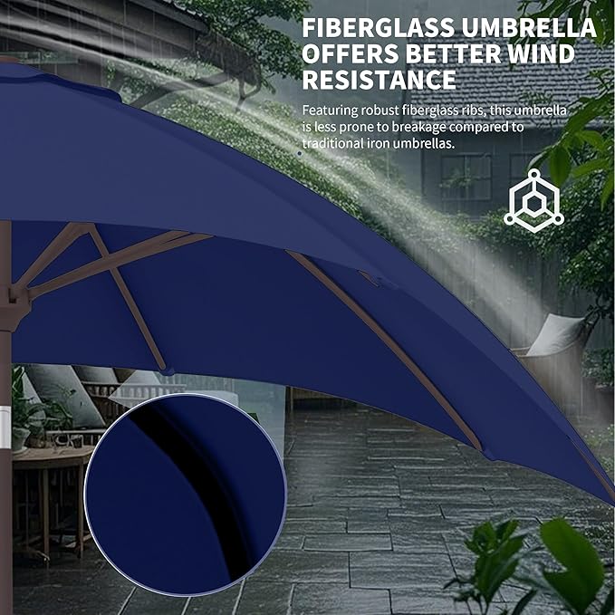 Kingdura 10FT Outdoor Patio Umbrella, Market Table Umbrella with Push Button Tilt and Crank, 8 Sturdy Fiberglass Ribs, UV Protection for Pool, Lawn, Deck, Backyard, Garden (Navy blue)