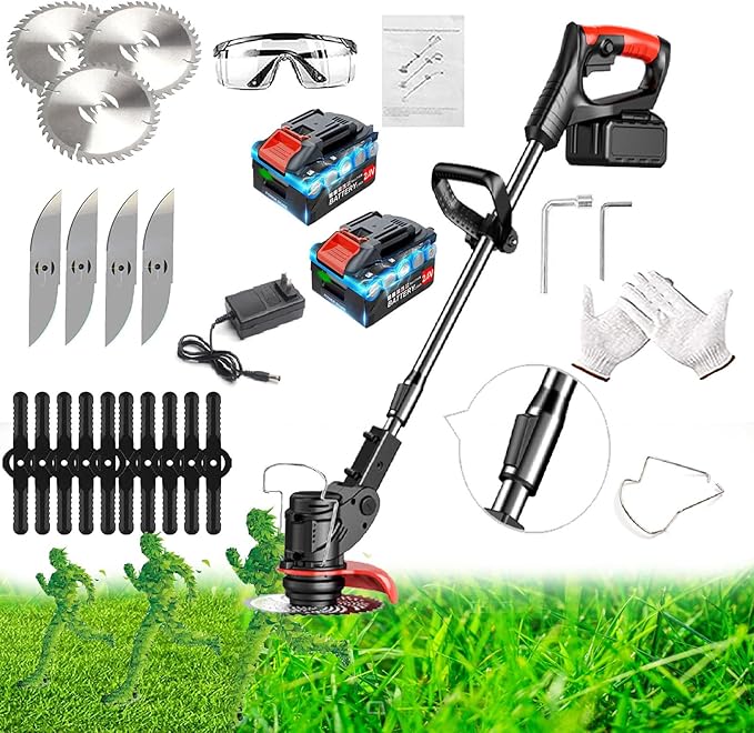 Weed Wacker Battery Powered，Cordless Weed Trimmer with 3 Types Blades 3.0ah Rechargeable Weed Wacker for Women (Black)