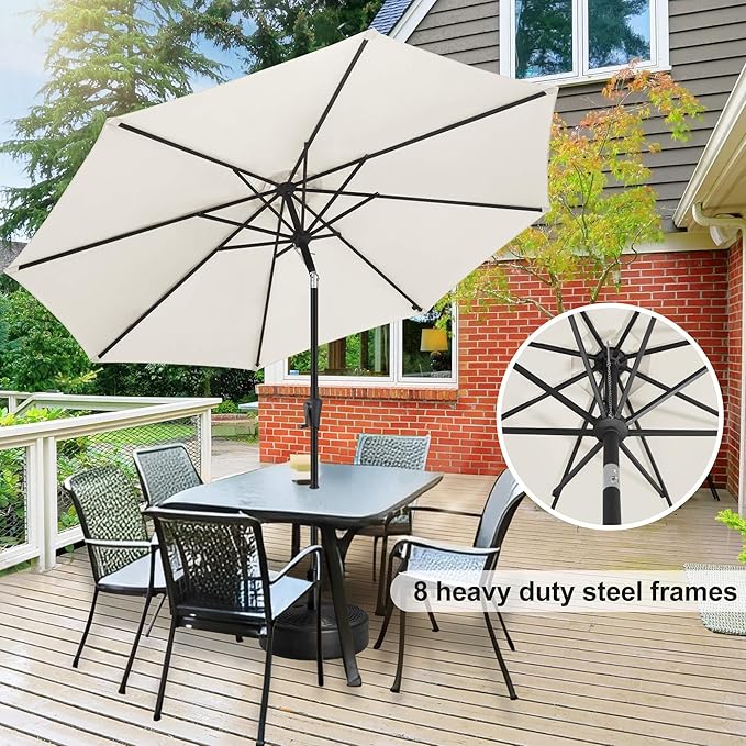 FLAME&SHADE 11 ft Patio Umbrella - Table Umbrella Outdoor with Push Button Tilt and Crank, UV Protection, 8 Sturdy Ribs, Market Umbrella for Garden, Deck, Backyard, Lawn, Pool and Beach(Ivory)