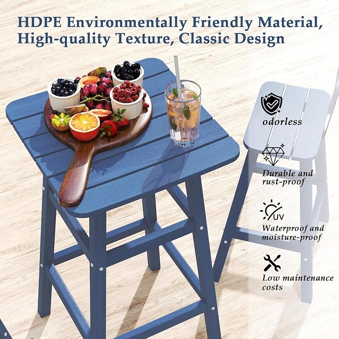 Outdoor Bar Table, HDPE Patio Bar Table, All Weather Height Patio Tables, Outdoor Bar Height Table, Tall Bistro Pub Table for Outside Deck, Porch, Backyard, Garden, Navy Blue