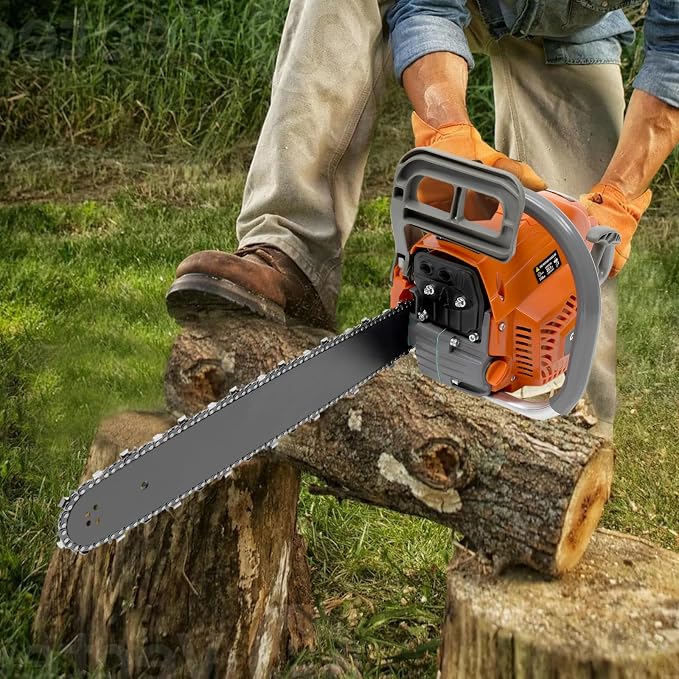 20Inch Gas Chainsaw, 2-Stroke 58CC 2.4KW Engine Handheld Gas Power Chain Saw with Air-cooled Petrol Saws Set for Wood Cutting, Garden Pruning, Forest Logging, USA STOCK