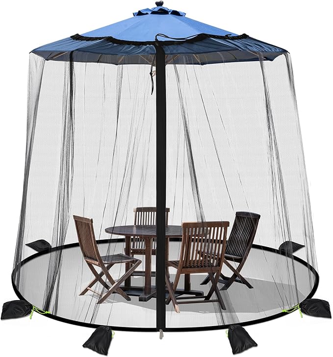 Patio Mosquito Netting - Mosquito net for Patio Garden and Outdoor Umbrellas with Adjustable Elastic Cord and Zipper Umbrella net