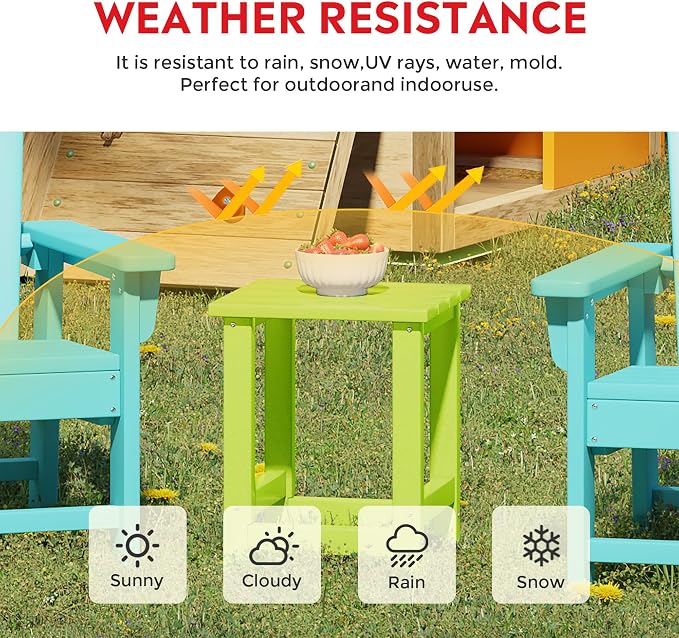 Costaelm Kids Outdoor End Table, Small Patio Table, Outdoor Side Table Porch Table Adirondack Patio Side Table for Outside, Pool, Porch, Garden, Lime