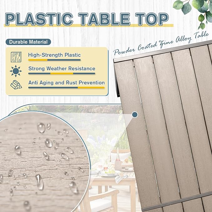 Rankok 35" x 59" Outdoor Dining Table for 6 Rectangular Patio Table with Rust Proof Metal Frame Large Outside Table for Courtyard, Garden, Balcony, Poolside, Lawn