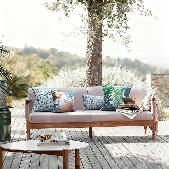 LVTXIII Outdoor/Indoor Throw Pillows, Decorative Throw Pillows with Inserts, 18”x18” Square Pillows for Bed, Couch, Sofa and Patio Furniture (Set of 2, Delancey Lagoon)