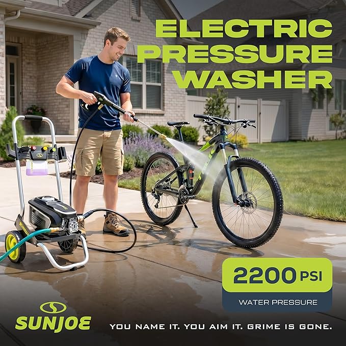 Sun Joe 2200 PSI Electric Pressure Washer, 1.1 GPM with Foam Cannon, Turbo Nozzle, 25 Ft Hose, 35 Ft Cord, 13-Amp Power Cleaner for Outdoor Surfaces SPX7000-MAX