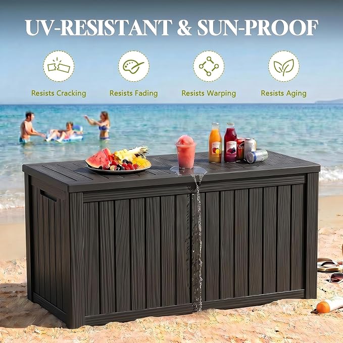 200 Gallon Outdoor Storage Box, Large Waterproof Resin Deck Box, Lock Storage Bins, Patio Furniture for Garden Tool and Poolside, Deep Black