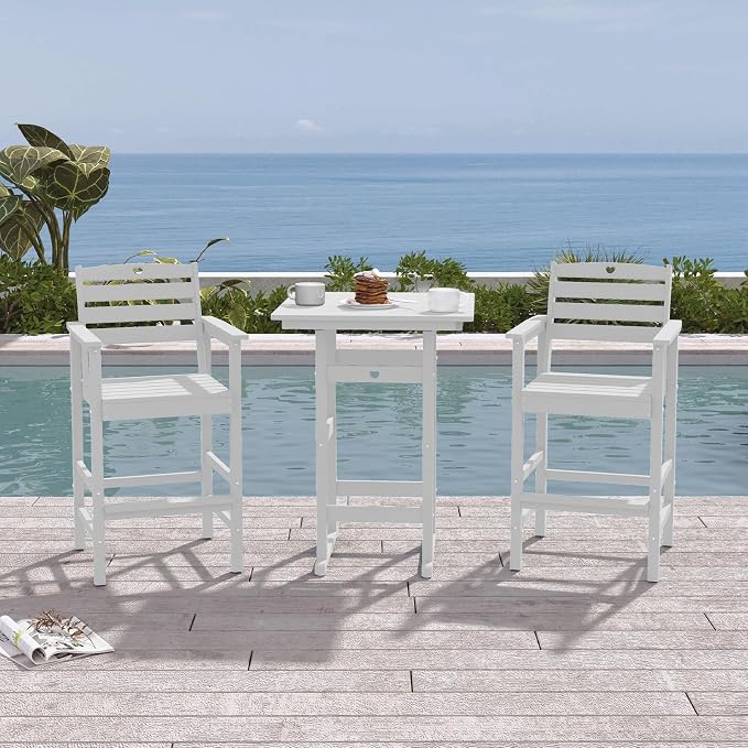 Patio Bar Table,Adirondack Chairs and Table 2 Pieces Set, Bar Height Chairs Set of 2, Outdoor Bar Stools Set,Weather-Resistant Outdoor Furniture for Deck, Balcony, Poolside Easy Assembly