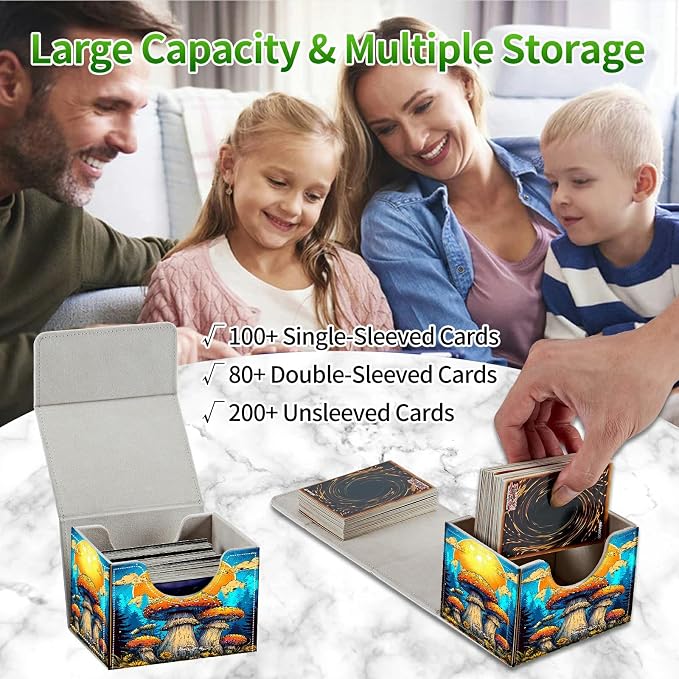 Card Deck Box for MTG, Cards Storage Box Fits 120+ Sleeved, Leather Small Size Strong Magnetic Closing Card Case for Board Games Magic TCG CCG Baseball Collection, Strawberry Cat