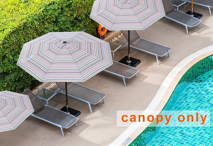 MASTERCANOPY Patio Umbrella 9 ft Replacement Canopy for 8 Ribs-Red and Green Stripes Canopy Only