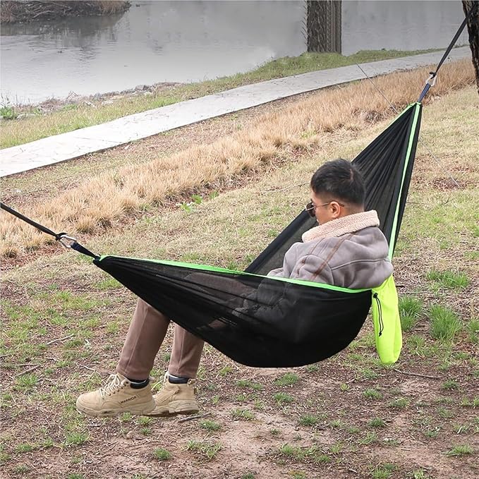 Camping Hammock， Outdoor Camping Hammock with Tree Straps Up to 660lbs(Black)