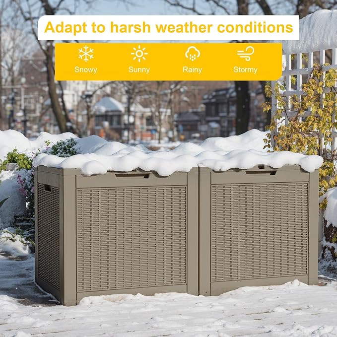 DRATO 34 Gallon Deck Boxes Resin Outdoor Storage Box UV Resistant Outside Deck Box with Lockable Lid for Patio Furniture (Grey, 34 Gallon)