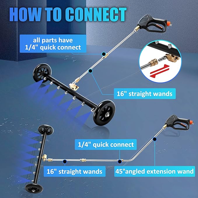 Tool Daily Dual-Function Undercarriage Cleaner 24 Inch, Water Broom for Pressure Washer with 7 Nozzles, Undercarriage Pressure Washer Attachment with 3 Extension Wands, 4000 PSI