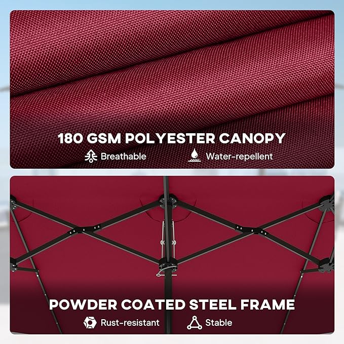 Outsunny 14.8ft Double Umbrella, Large Outdoor Patio Sun Shade with LED Solar Light for Garden