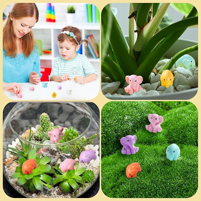 48 Pieces Small Elephant Figurine, 8 Colors Miniature Animal Figurines Tiny Resin Elephants to Hide for Landscape Garden DIY Craft Home Decor