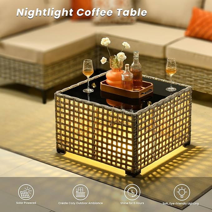 Outdoor Patio Furniture Sets,7 PCS Patio Conversation Set Outside Rattan Sectional Sofa with Coffee Table Fit Backyard Porch Garden Poolside Balcony
