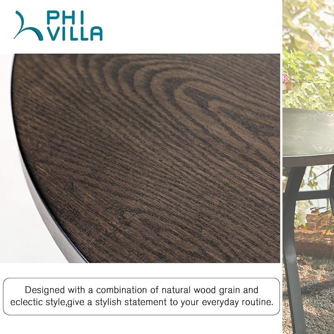 PHI VILLA 5 Piece Ourdoor Patio Dining Set, 4 Swivel Dining Padded Sling Fabric Chairs & 44" Dia Round Patio Dining Table (with 1.97" Umbrella Hole), for Garden Deck Restaurant