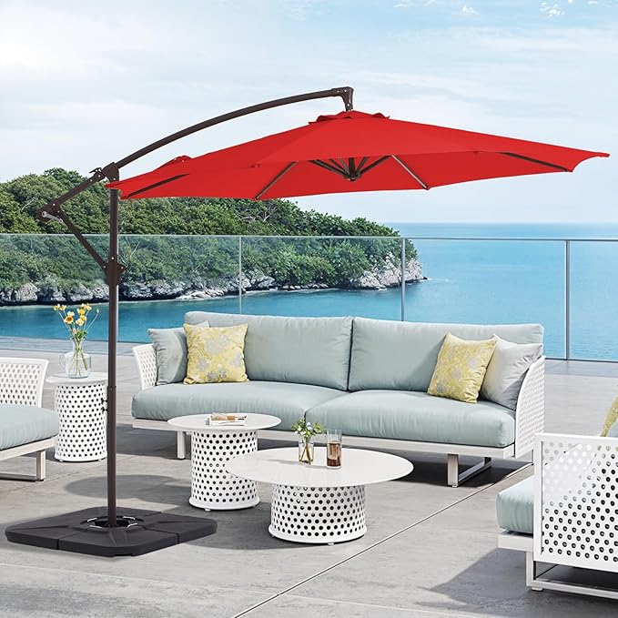 10FT Patio Umbrella, Outdoor Offset Cantilever Umbrella with Sturdy 8 Ribs and Reinforced Base, Easy Tilt Adjustment for Backyard Pool Garden,Orange