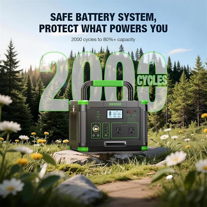 Portable Power Station 1000W, 999Wh Solar Powered Generator with 120V AC Outlet, PD 60W Fast Charging Backup Lithium Battery Pack Power Supply for Outdoor Home Camping Travel Emergency RV Van