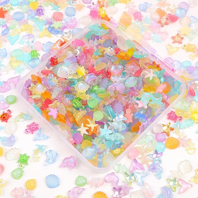 400PCS Luminous Ocean Mini Resin Sea Animals for DIY Crafts Dollhouse Miniatures Mini Animals Plastic Sea Creature Marine Life Bulk for Fairy Garden Micro Landscaping Aquarium Fish Tank Decoration