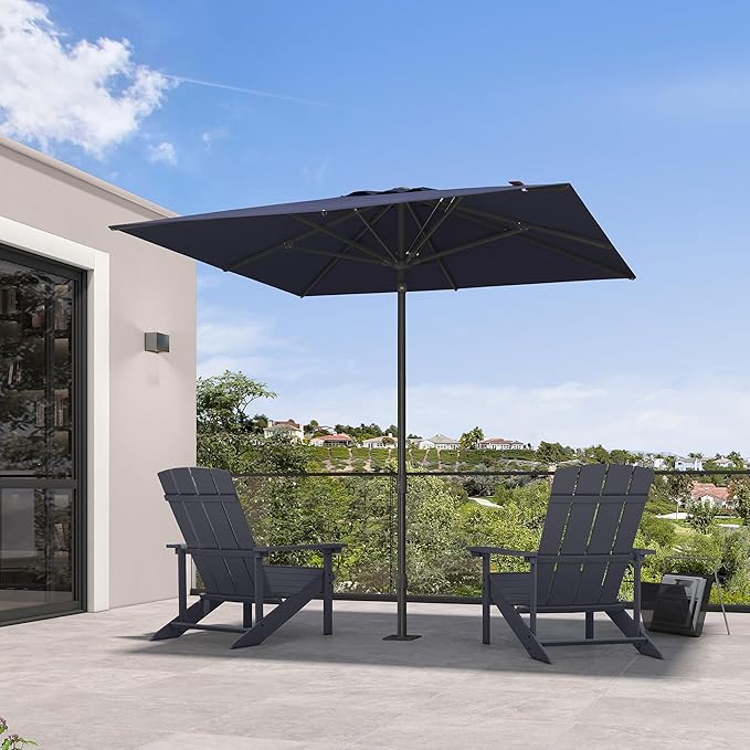 PURPLE LEAF 8' x 8' Square Semi-Auto Outdoor Patio Umbrella Aluminium Market Umbrella Table Sun Umbrella with 1.89" Rod and 8 Sturdy Ribs for Deck Lawn Pool Garden, Navy Blue