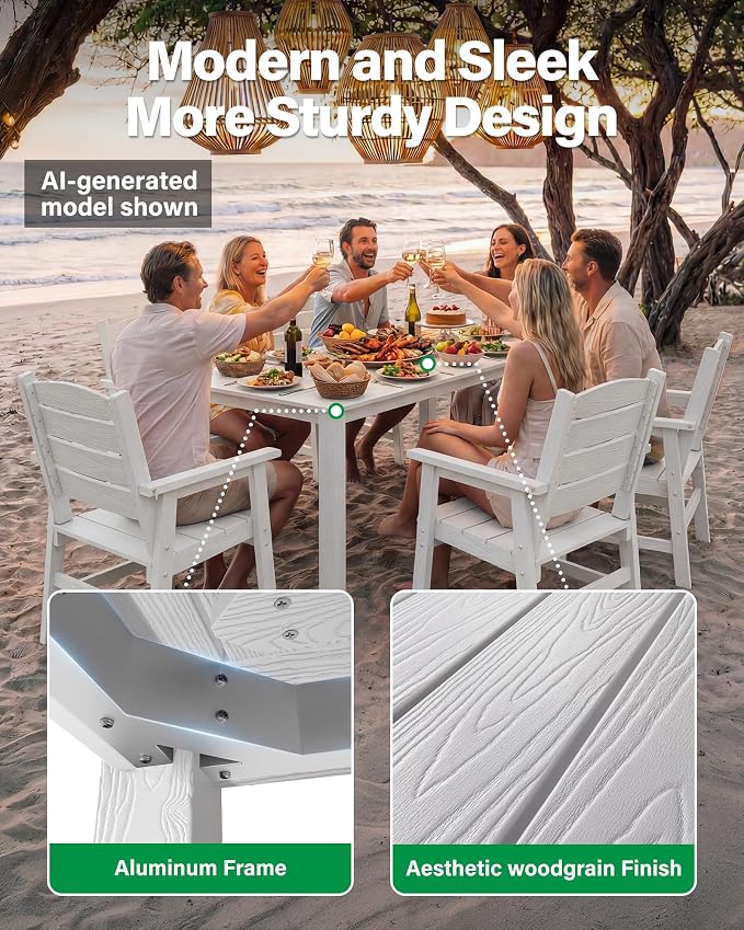 YEFU HIPS Patio Dining Sets: 10-Piece Outdoor Table and Chairs with Umbrella Hole - All-Weather Modern Patio Dining Set for 8 Outside Furniture with Metal Aluminum Frame for Family with Deck White