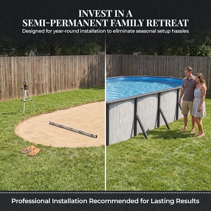 Blue Wave Sevilla 12x24-ft Oval 52-in Deep Hard Sided Steel Frame Above Ground Pool with 6-in Steel Top Seats, 0.5 HP Sand Filter System, Ladder, Skimmer & Liner – 6,300 Gallon Cap for Family Use