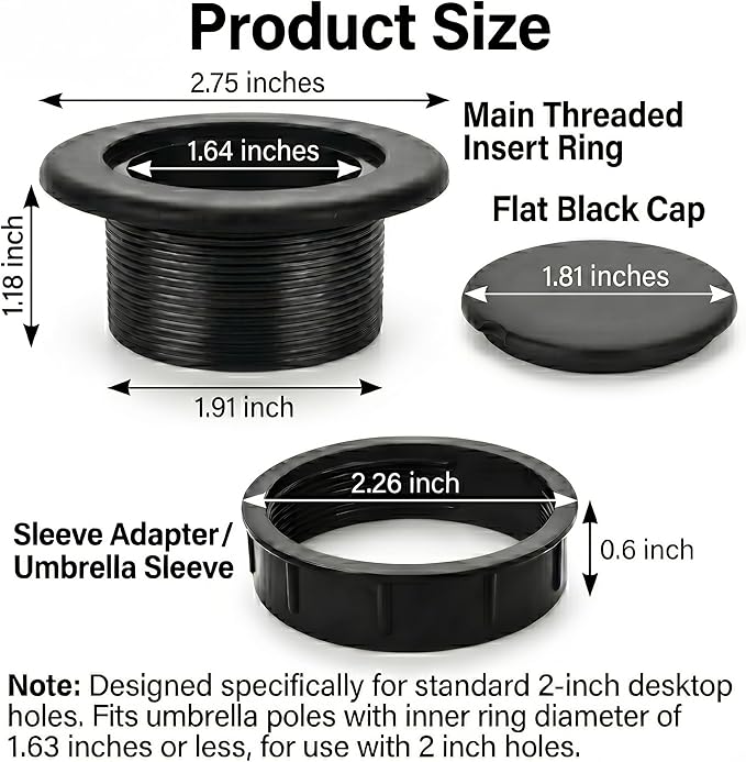 V TOWER Patio Table Umbrella Thicker Hole Ring Plug and Cap Set (Black)