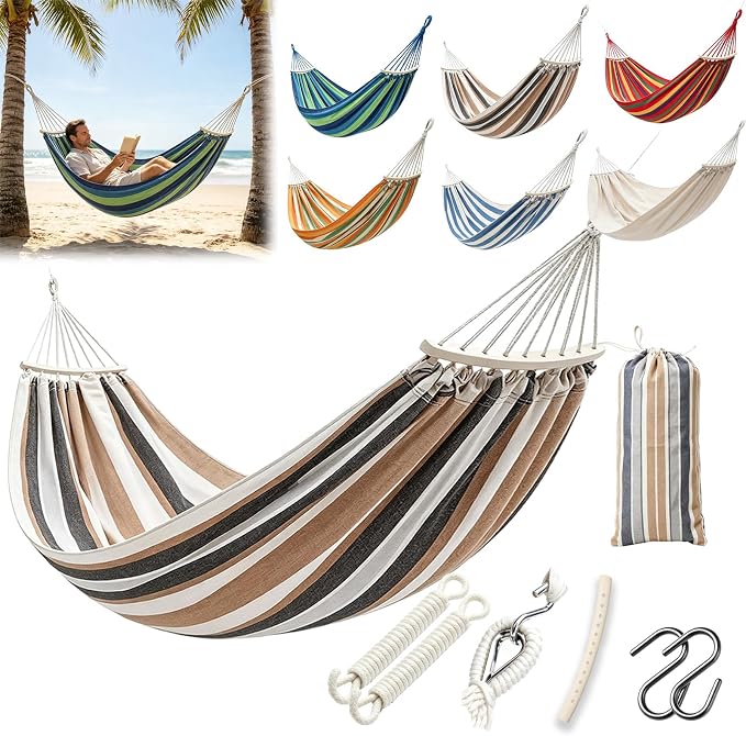 Hammock Replacement for Stand (Coffee Brown, 1 Person, Anti-ROLL Design) | Hammock Without Stand, Rope Hammocks for Outdoor Travel Portable Lightweight Hammocks with Tree Straps and Storage Bag
